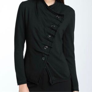 Lafayette 148 - Asymmetrical Gathered Button Front Merino Wool sweater size: P